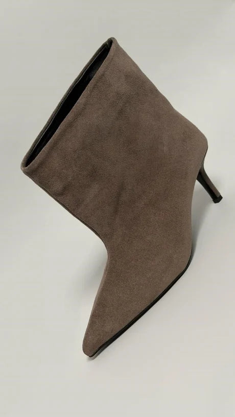 SERAVIA Taupe Suede Heeled Ankle Boots