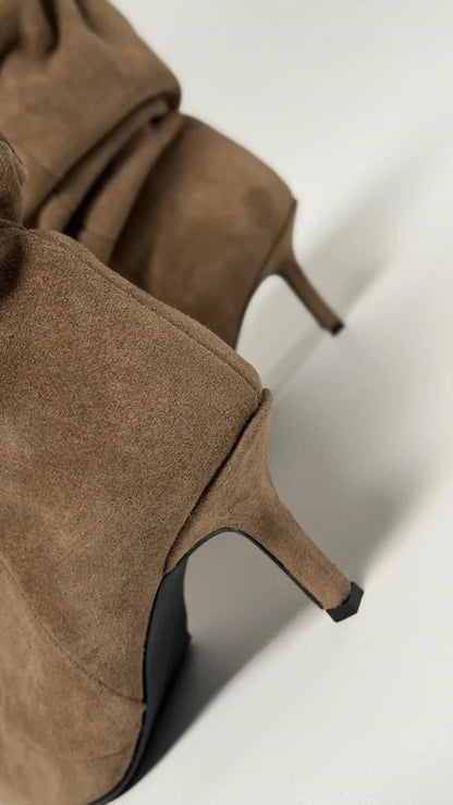 SERAVIA Taupe Suede Heeled Ankle Boots