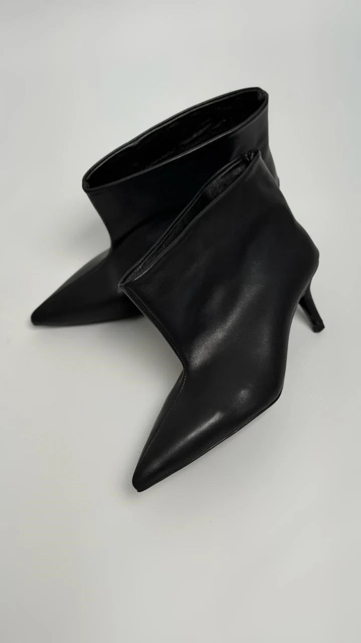 VELENZA Black Leather Heeled Ankle Boots