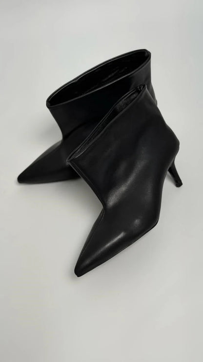 VELENZA Black Leather Heeled Ankle Boots