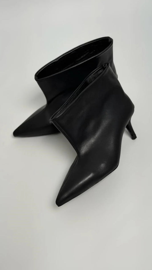 VELENZA Black Leather Heeled Ankle Boots