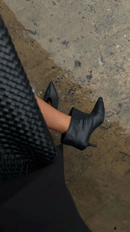 VELENZA Black Leather Heeled Ankle Boots