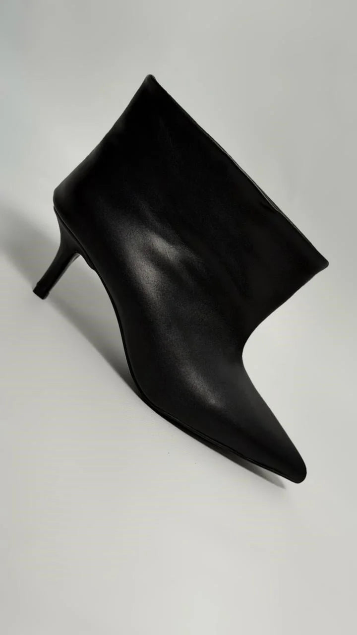 VELENZA Black Leather Heeled Ankle Boots