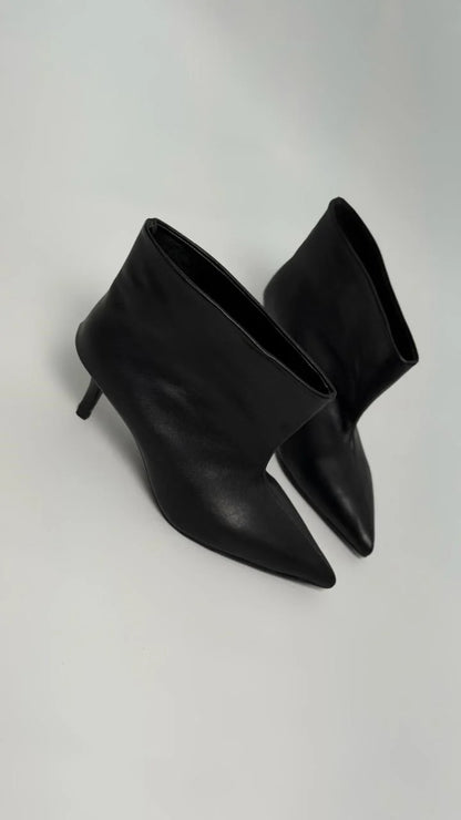 VELENZA Black Leather Heeled Ankle Boots