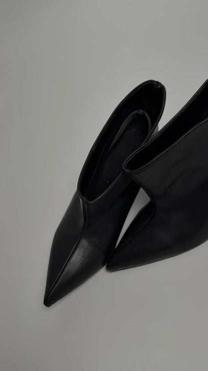 VELENZA Black Leather Heeled Ankle Boots