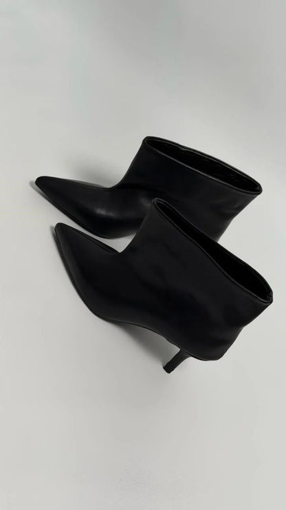 VELENZA Black Leather Heeled Ankle Boots