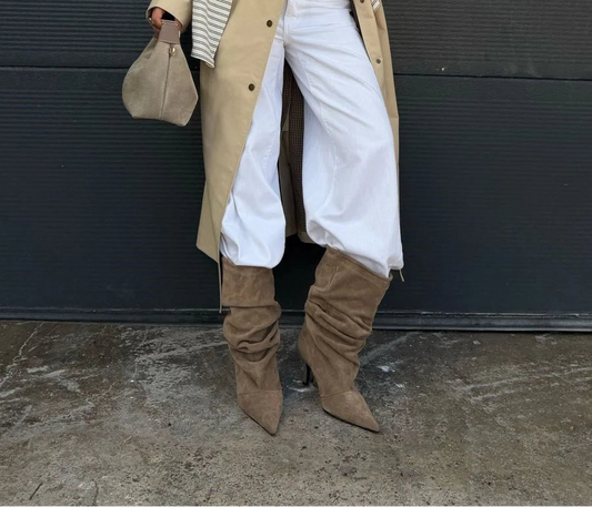 CALVÉRIA Taupe Suede Heeled Ankle Boots
