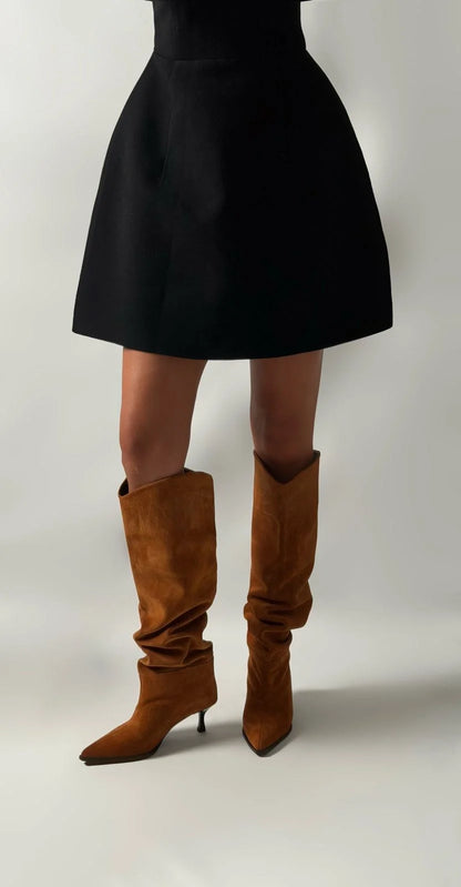 AURELIS Tan Suede Leather Heeled Boots