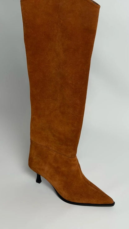 AURELIS Tan Suede Leather Heeled Boots
