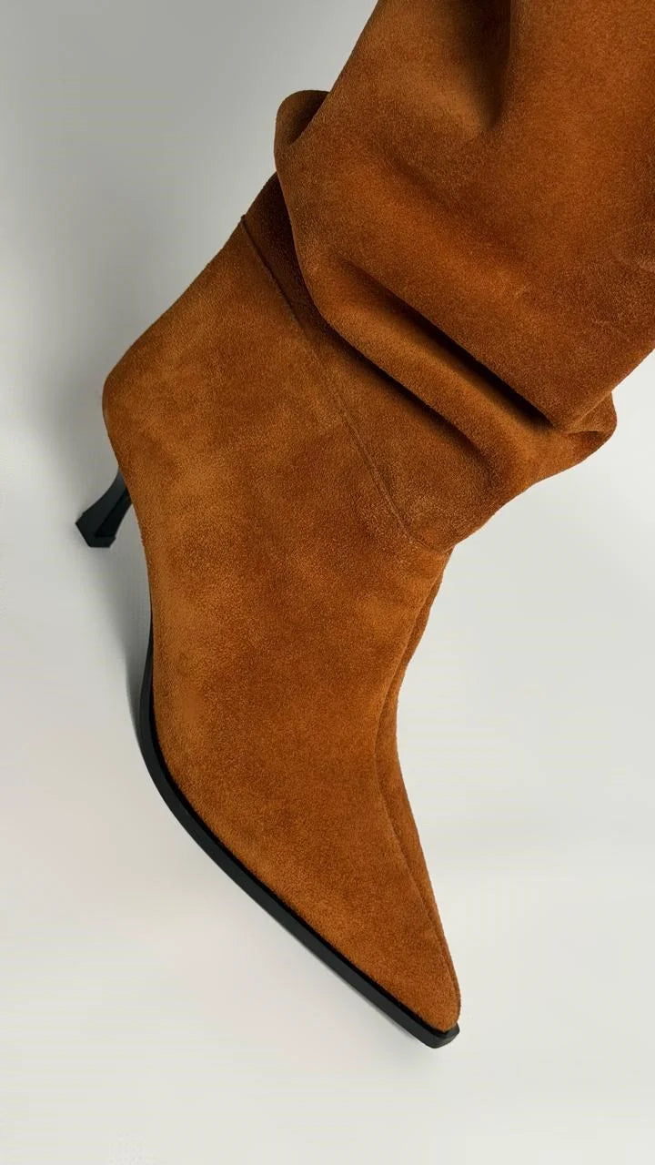 AURELIS Tan Suede Leather Heeled Boots