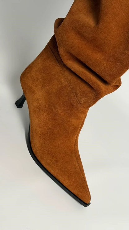AURELIS Tan Suede Leather Heeled Boots