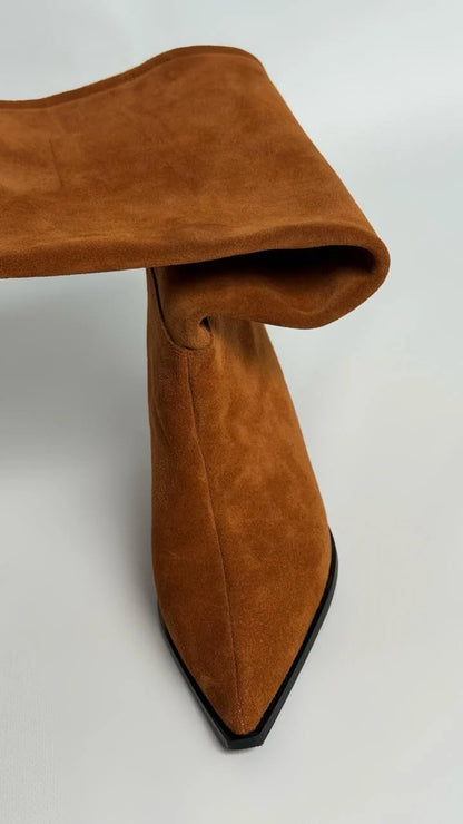 AURELIS Tan Suede Leather Heeled Boots