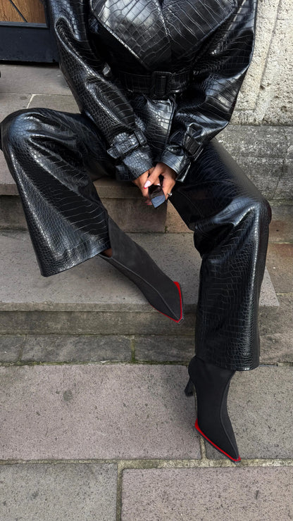 ARVELIA Black Suede Leather Knee-High Boots