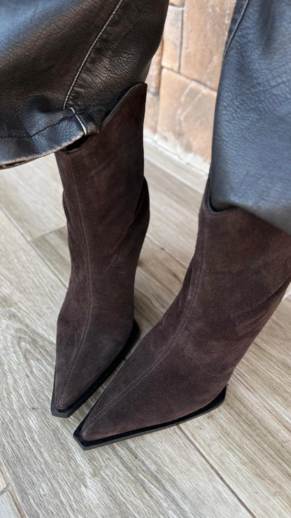 AVENORA Brown Suede Heeled Ankle Boots