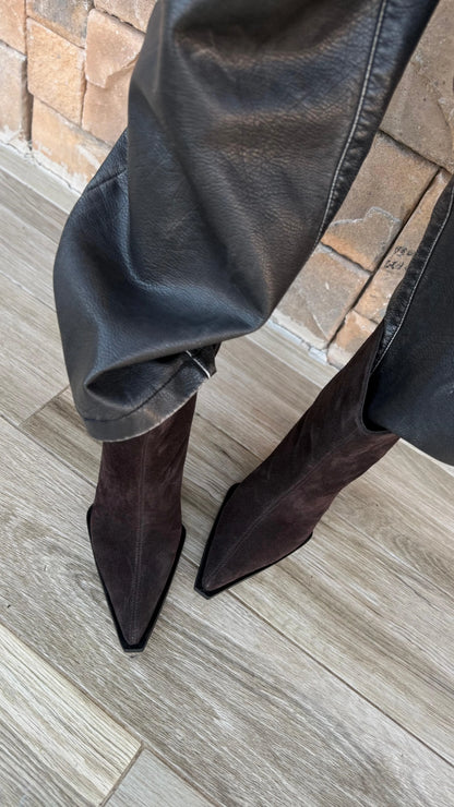 AVENORA Brown Suede Heeled Ankle Boots