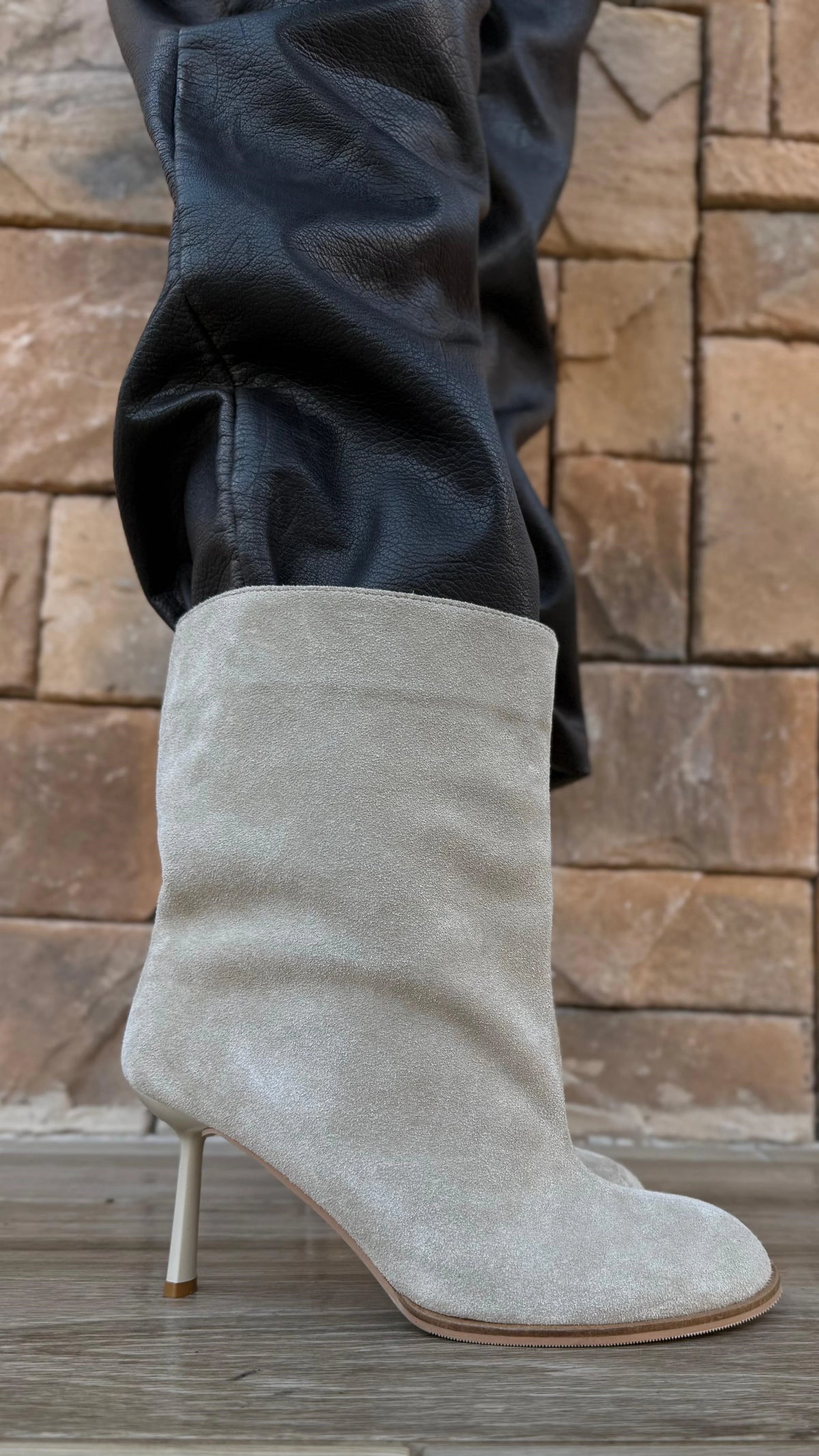 SORELIA Beige Suede Heeled Boots | LUMORA